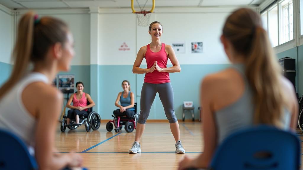 Groupe de personnes avec des besoins spécifiques pratiquant ensemble des activités physiques adaptées