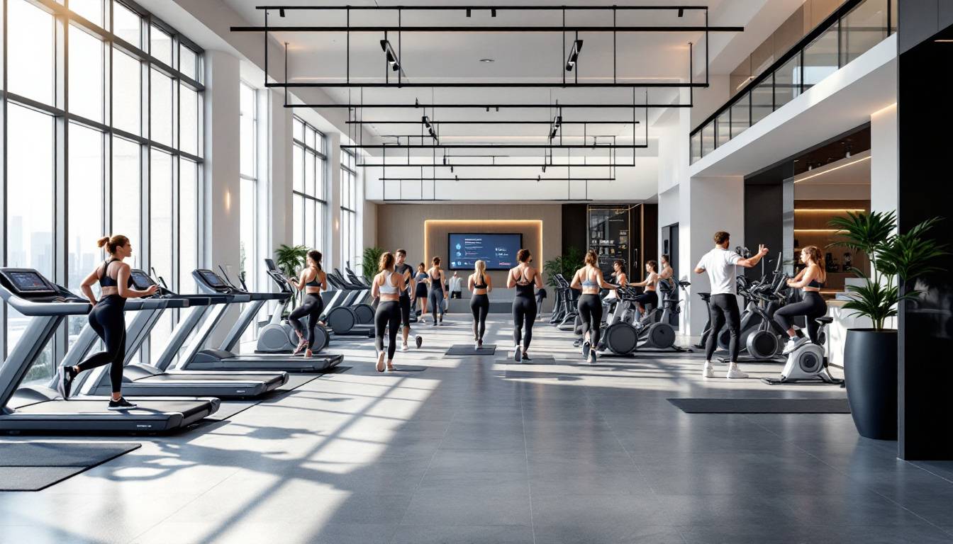 Intérieur moderne d'une salle de fitness premium avec équipements de pointe